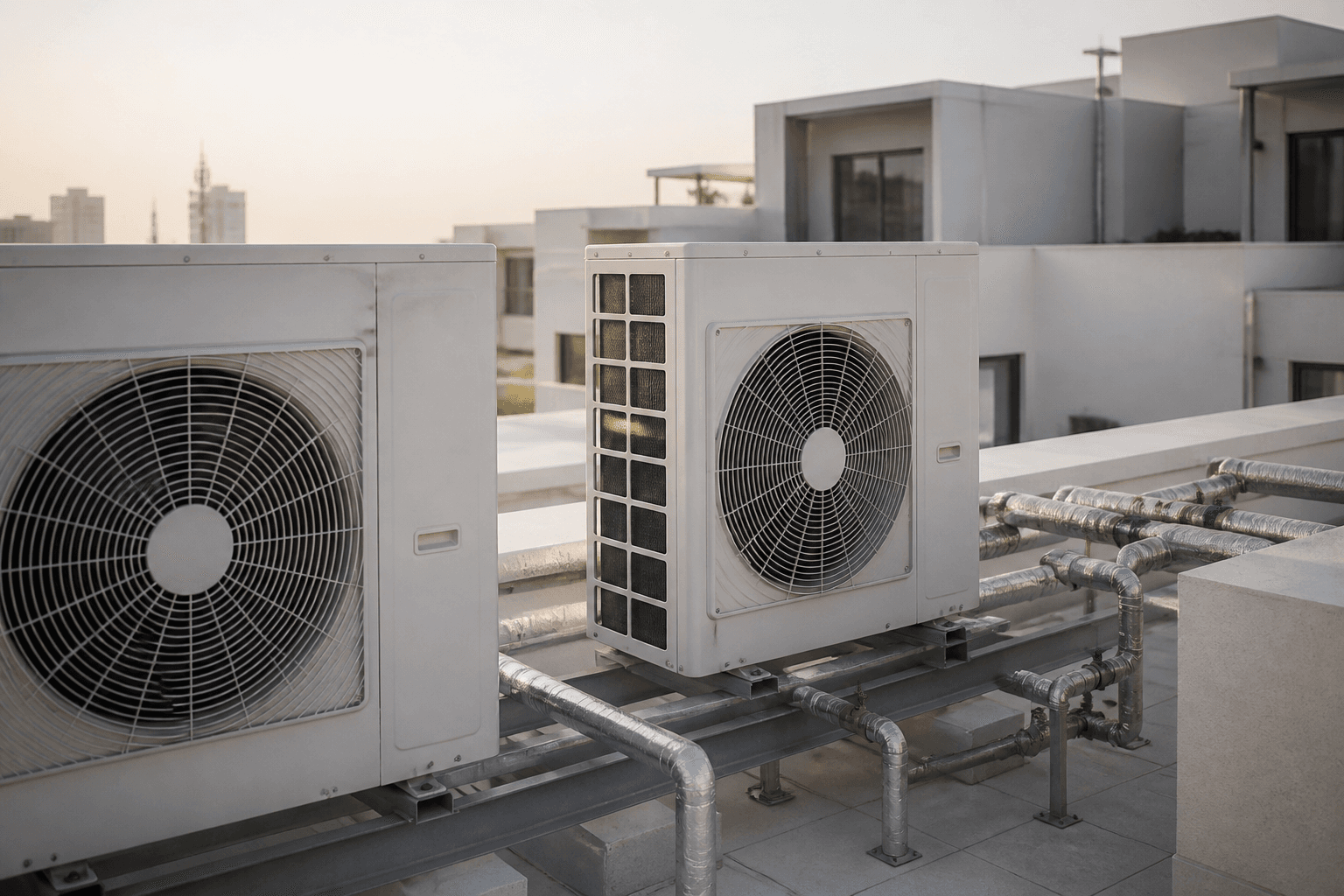 Completed rooftop condensers on a UAE villa