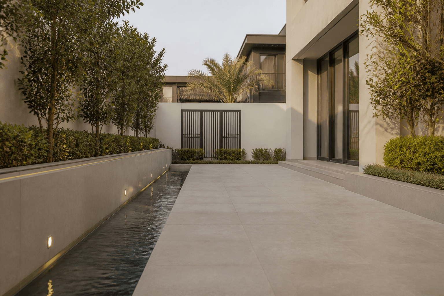 Finished outdoor porcelain courtyard at a UAE villa