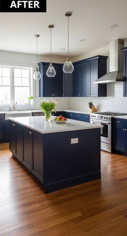 Kitchen after tiling, cabinetry, and finishing